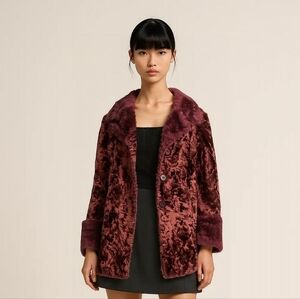 Y2K Maroon Penny Lane Fluffy Coat